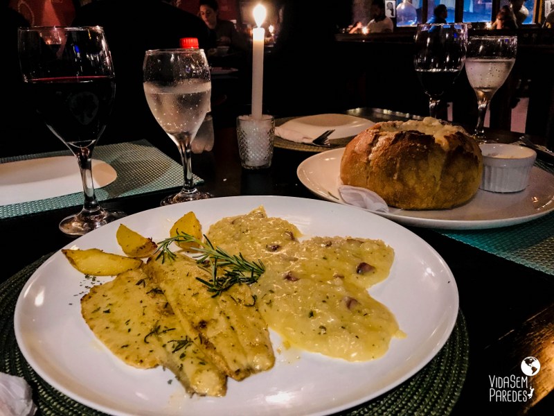 Truta e risoto de Pinhão