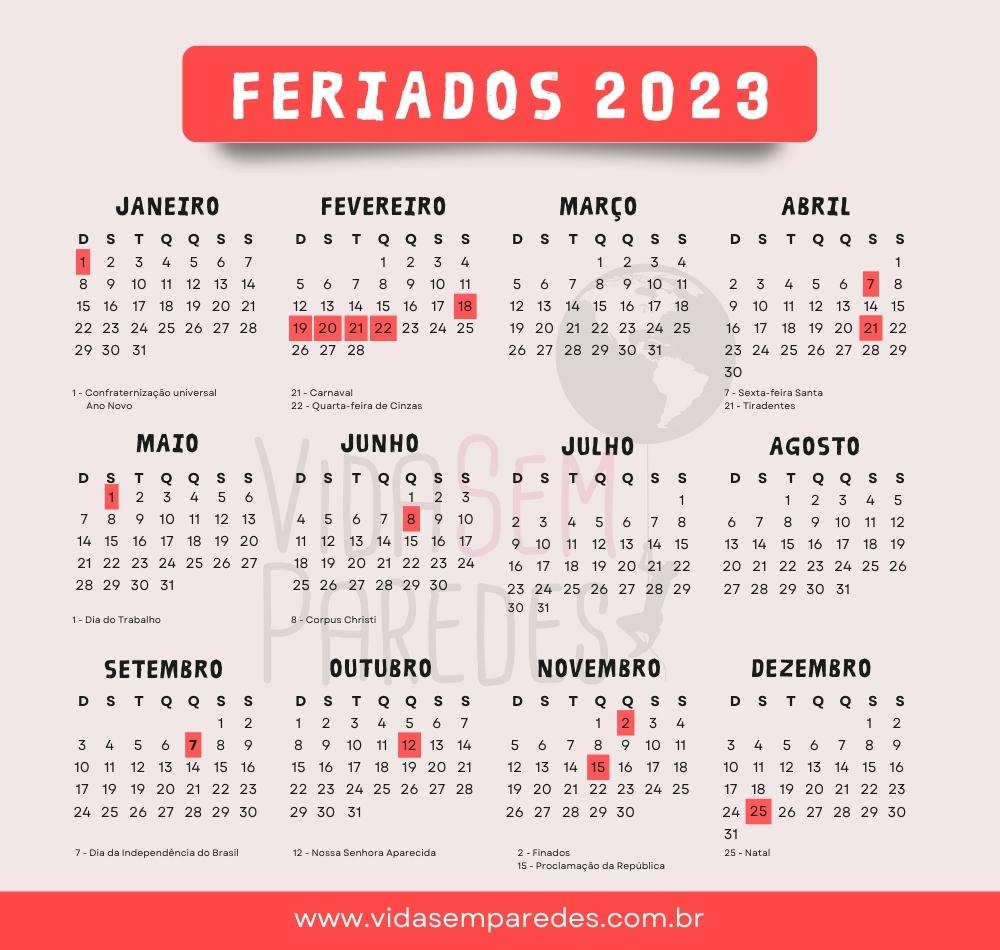 FERIADOS 2023: veja o calendário com 9 datas para viajar