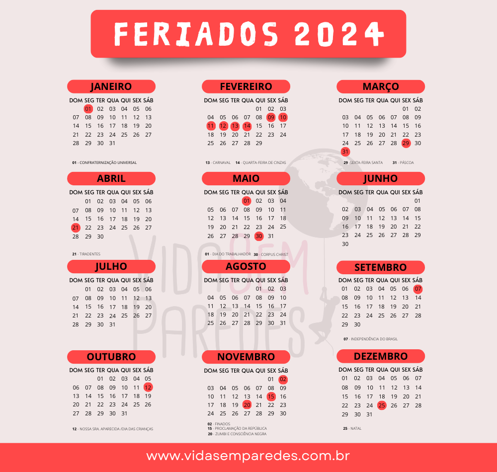 FERIADOS 2024 veja o calendário com datas para viajar